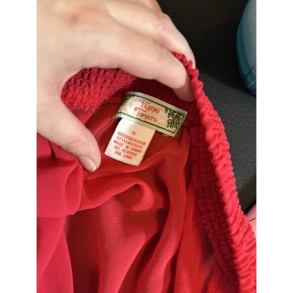 Flying Tomato Shirt Womens S Red Gold Embroidered Tasseled Blouse Boho Folk - Picture 4 of 6